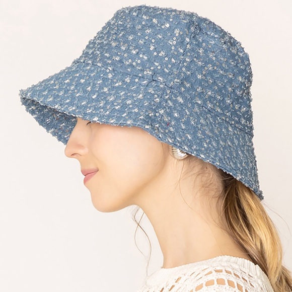 Blue Denim & Rhinestone Bucket Hat - Picture 1 of 4